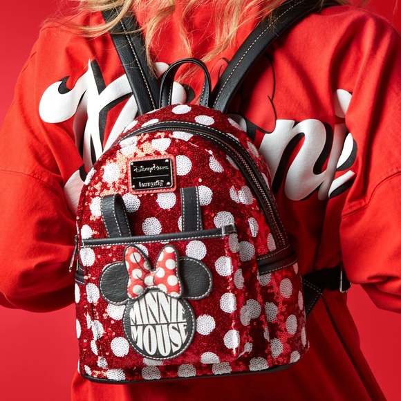 ‘AUTHENTIC’ LOUNGEFLY Disney Minnie Red Sequin Polka Dot Mini Backpack NWT